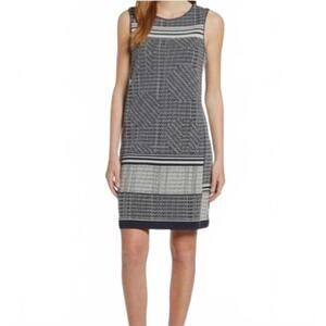 NIC AND ZOE KNIT SHIFT DRESS FOREFRONT BLUE LRG SLEEVELESS GEOMETRIC KNEE NWOT